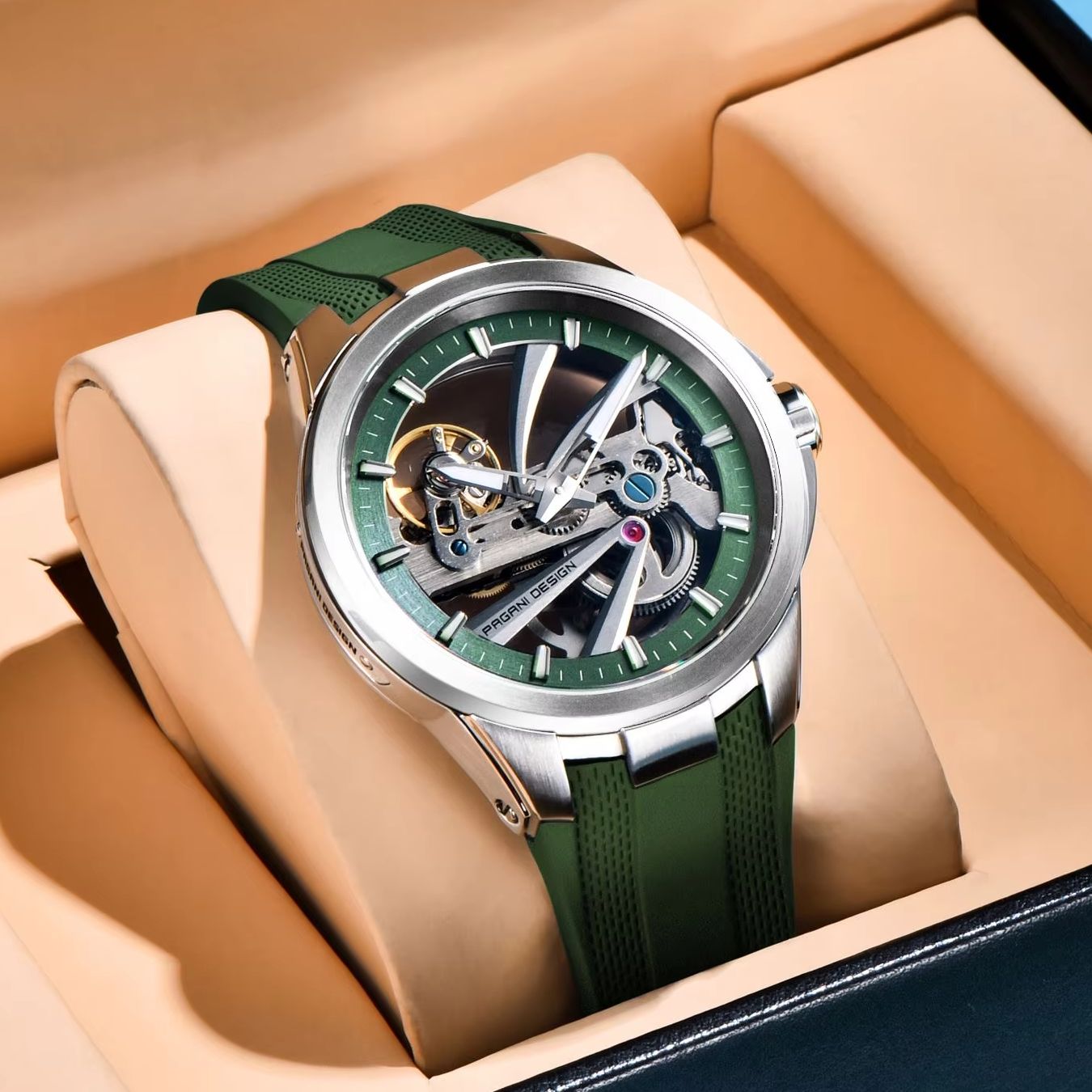 Jam Tangan Mekanik Green Skele - Rubber Strap Diver ulasan dan harga