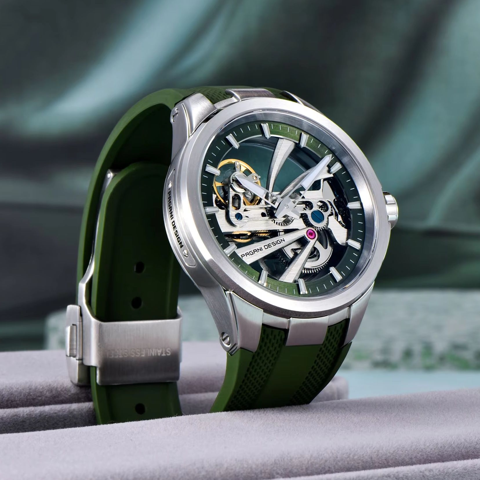 Jam Tangan Mekanik Green Skele - Rubber Strap Diver ulasan dan harga