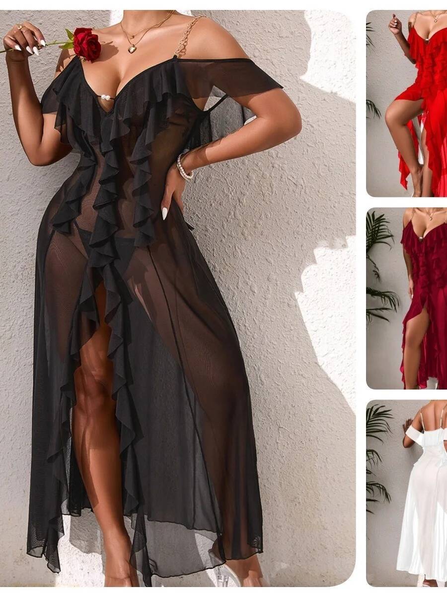 Baju Tidur Jaring Warna Solid  - Mesh Strap Metal ulasan dan harga