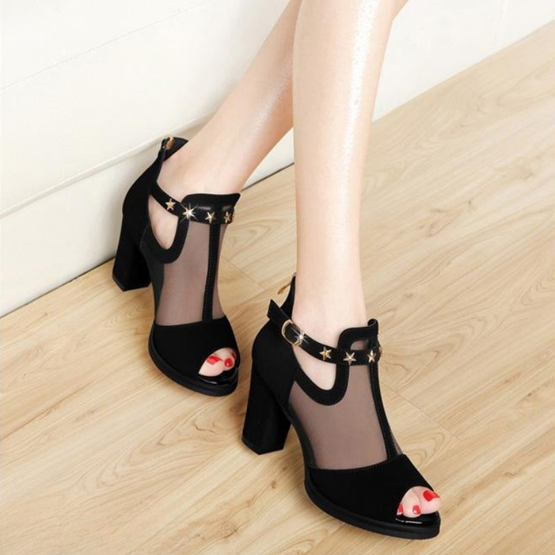 Sandal Wanita Hak Tinggi Model - Mesh Strap Metal ulasan dan harga