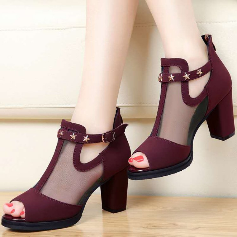 Sandal Wanita Hak Tinggi Model - Mesh Strap Metal ulasan dan harga