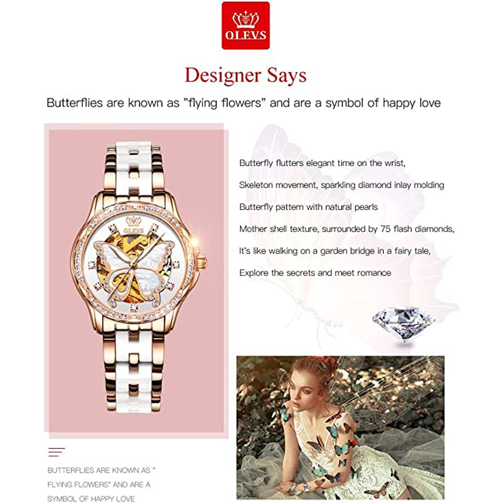 OLEVS Jam Tangan Wanita Otomat - Butterfly Clasp Deployant ulasan dan harga